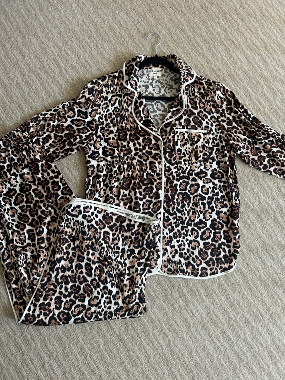 Aerie Off-Duty Satin Piping Leopard Pajama Set